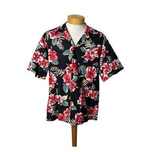 Vintage mens Hawaiian shirt hibiscus print all cotton Size XL